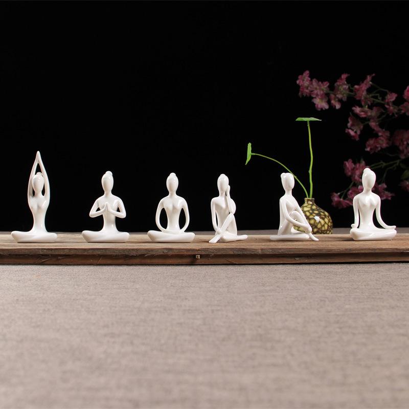 Yogapose Staty Staty Keramisk Prydnad Hem Abstrakt Figur Väggskåp Dekoration