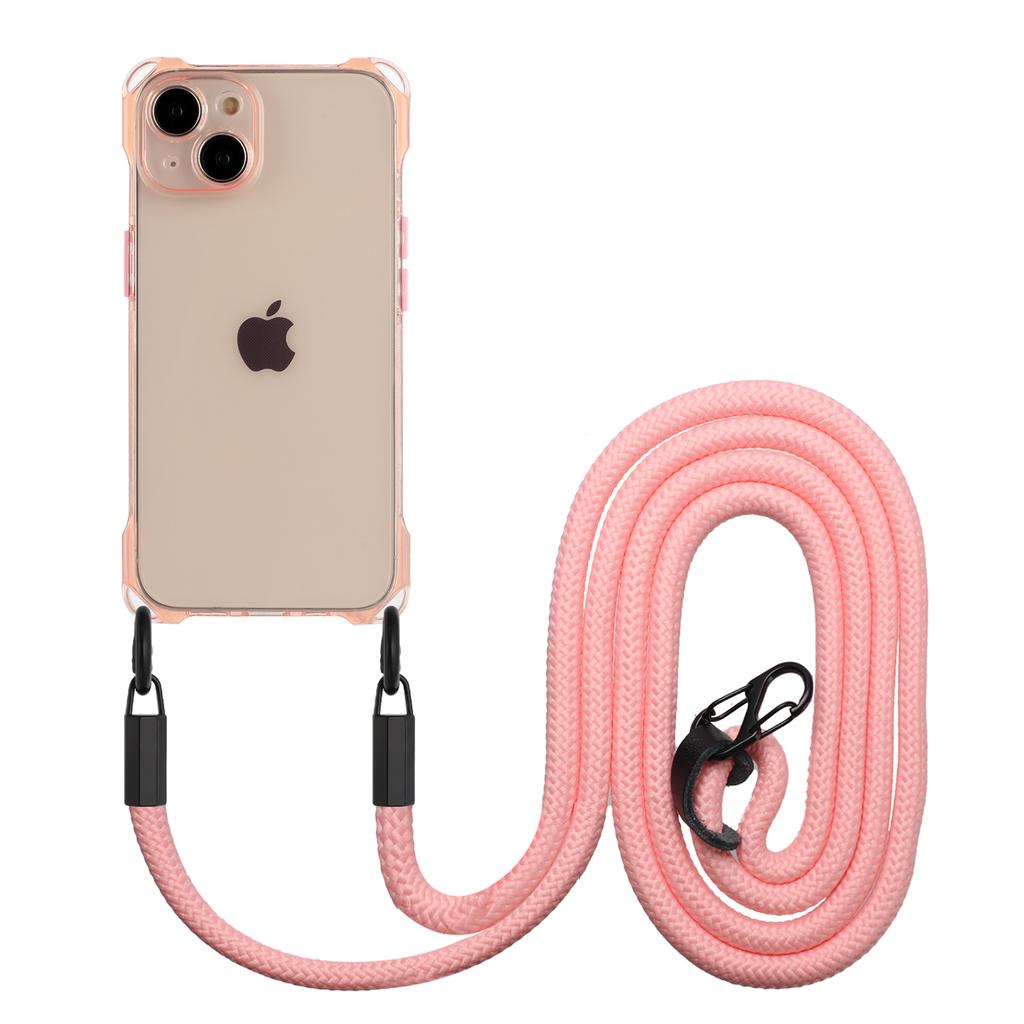 For iPhone 15 Slim-Fit Phone Cover Four Corners Anti-drop TPU Case with Hanging Rope