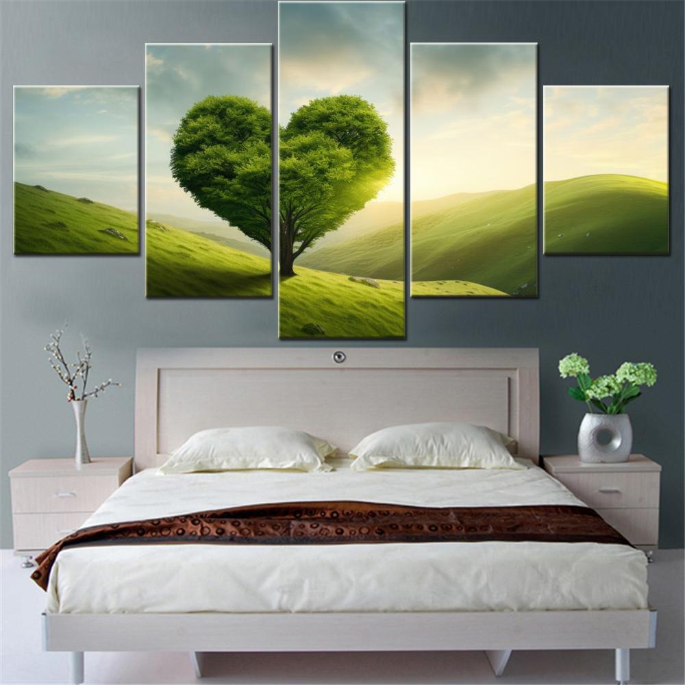 

5 Pieces Canvas Wall Arts Poster Painting Love Love heart Green Tree Wallpaper Home Decor Picture Printing For Living Room 20X35 20X45 20X55CM