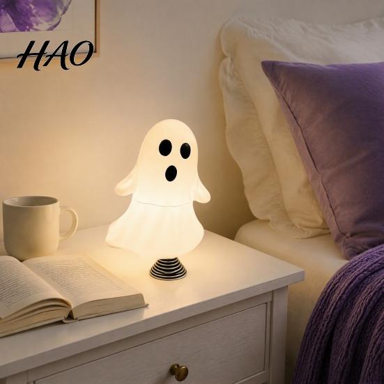 Spooky Home Decorations Cute Ghost Night Light with Spring Base, USB Powered Mini Halloween Unique Holiday Gifts Tree Topper LED for Party,