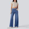 Women Wide Leg Jeans with Zipper Pockets Loose Fit High Waist Denim Pants Full Length Casual Bottoms for Work and Daily Wear