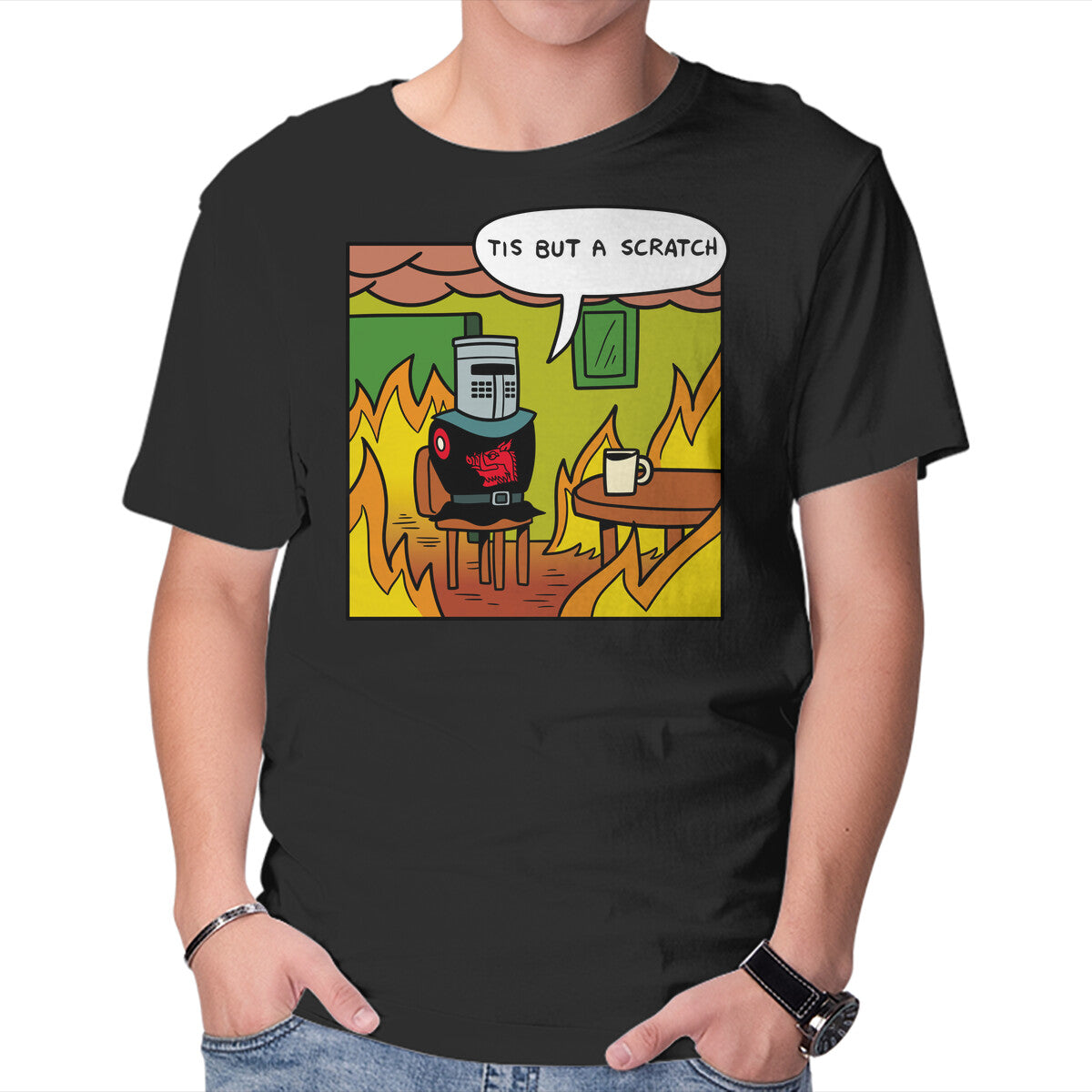 Unisex Crew Neck T-Shirt Black Knight Fine Graphic Short Sleeve Casual Tee L