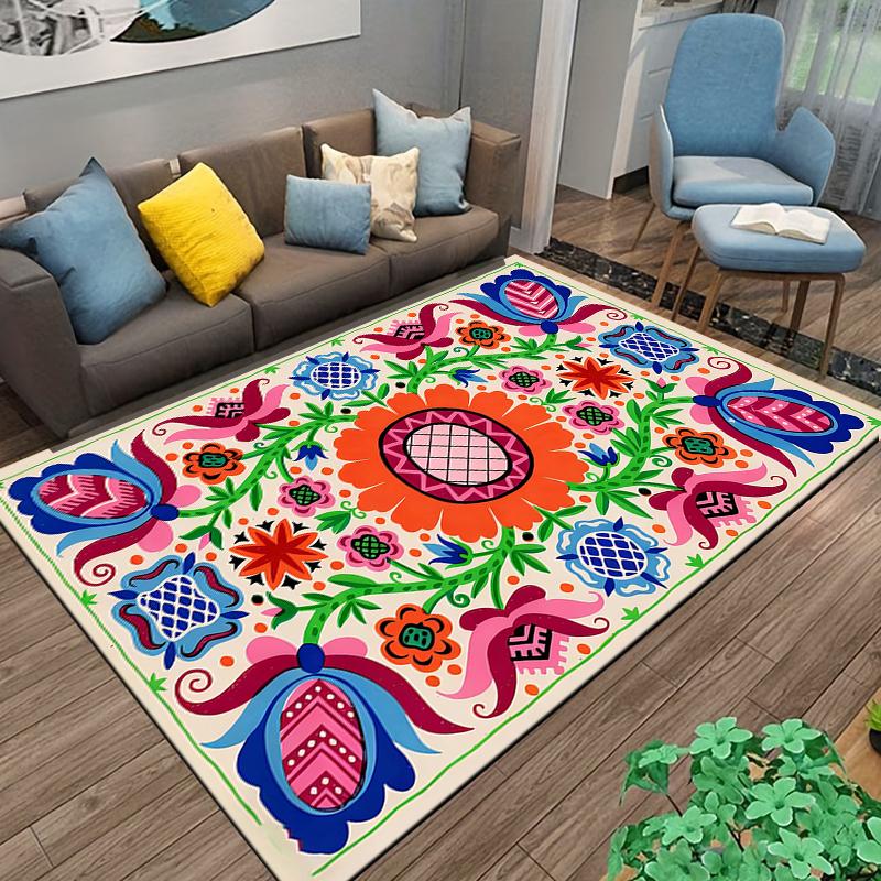Colorful Floral Pattern Carpet with Bohemian Style for Home Decor Suitable for Use As an Anti-slip for Living Room Bedroom Sofas