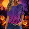 Women's Casual Halloween and Pumpkin Print Short Sleeve Crewneck Pullover Top