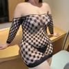 Sex Underwear Large Size One-word Shoulder Sexy One-piece Transparent Mesh See-through Metal Long Sleeves Fat