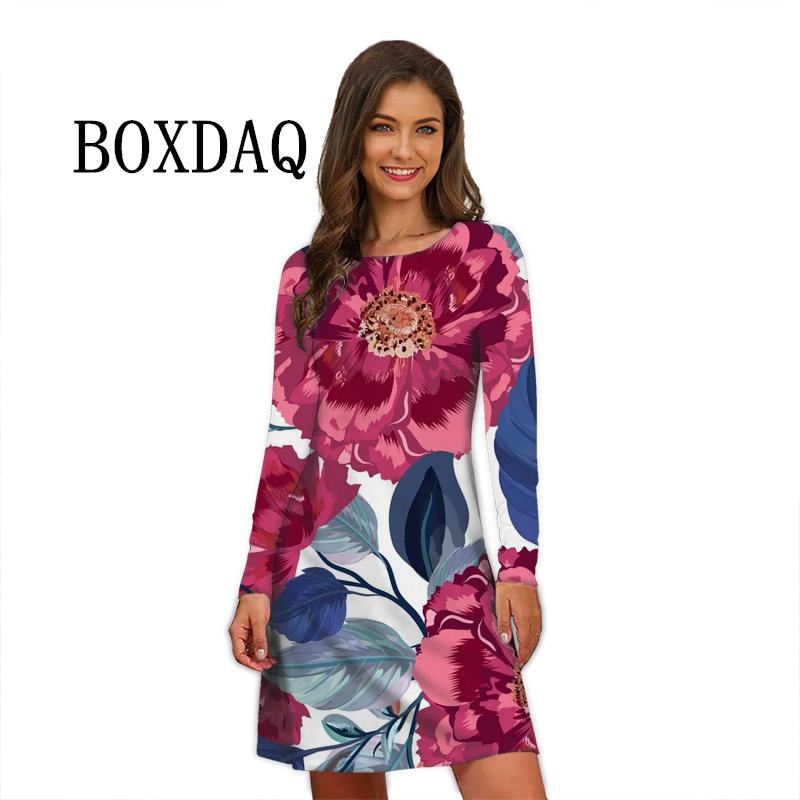 

Flower Power Women Dress Retro Hippie Elegant Long Sleeve Loose Dress Casual Fashion Oversized Autumn Woman Print Mini Dress 6XL