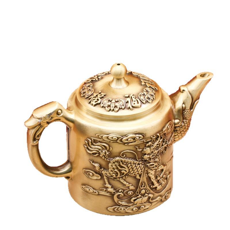 Kylin Hundred Blessings Copper Teapot Ornament for Home or Office