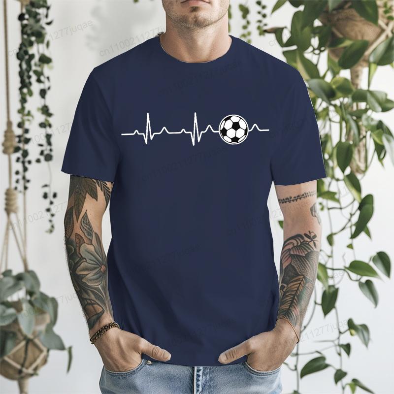 Soccer Heartbeat Men s T Shirt Unisex Graphic Print T-Shirts Soft Short Sleeve Soccer Lover Casual Tops Hip Hop Streetwear S