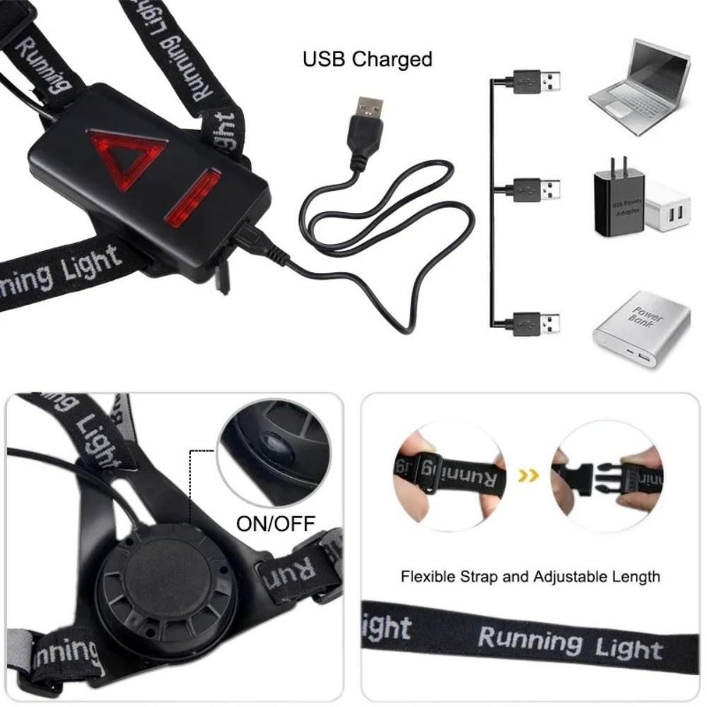 Rechargeable Chest Lamp Adjustable Warning Light Portable Head Flashlight
