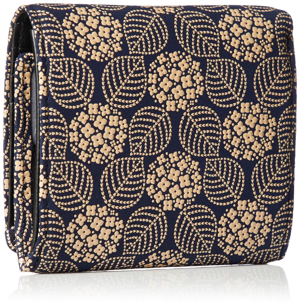 Indenya Women's Bifold Wallet with Bill Compartment, Navy Blue Deerskin and White Lacquer, Hydrangea Pattern, 2204-14-174