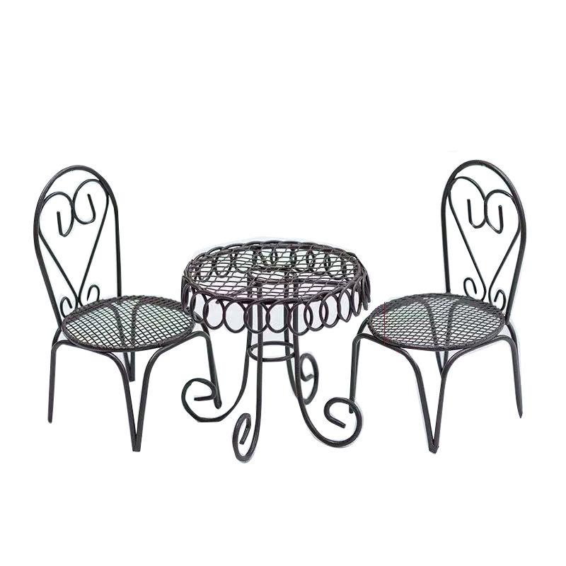 Trending 1:12 Dollhouse Garden Furniture, Metal Table & Chairs + Sun Umbrella, Aesthetic Mini Balcony Set