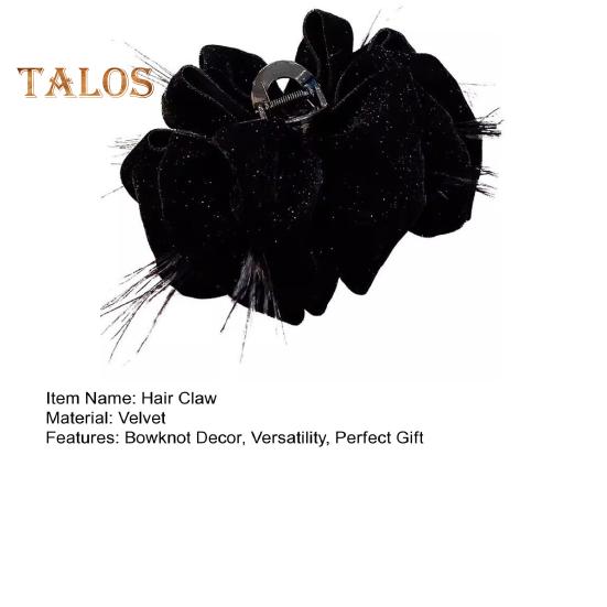 Women Hair Claw Large Pleated Velvet Multi-Layered Bowknot Decor Versatile Hair Clamp Hair Accessories