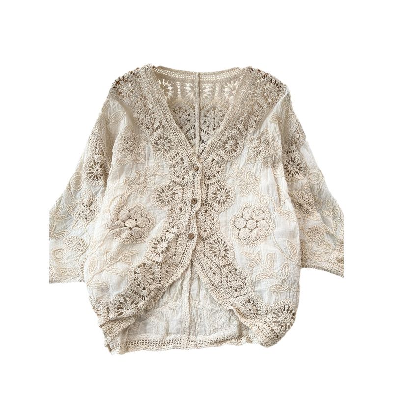 K-style V Neck Retro Lace Coat Top Lace