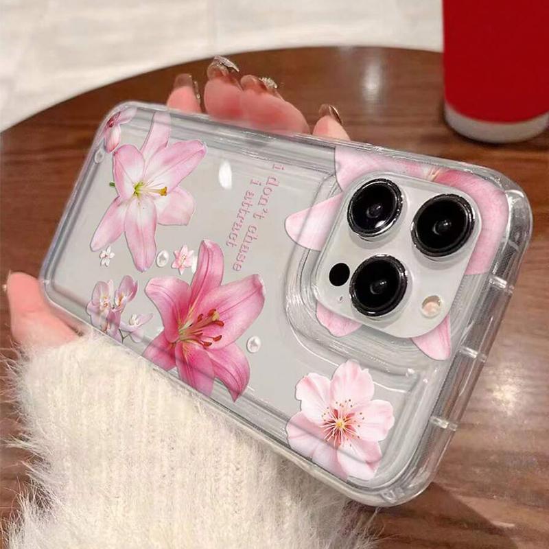 Transparent Pink Flower Trumpet Shockproof Soft Phone Case For Iphone 17 Air 16 16e 15plus 14 13 12 11 Pro Max Protective Cover