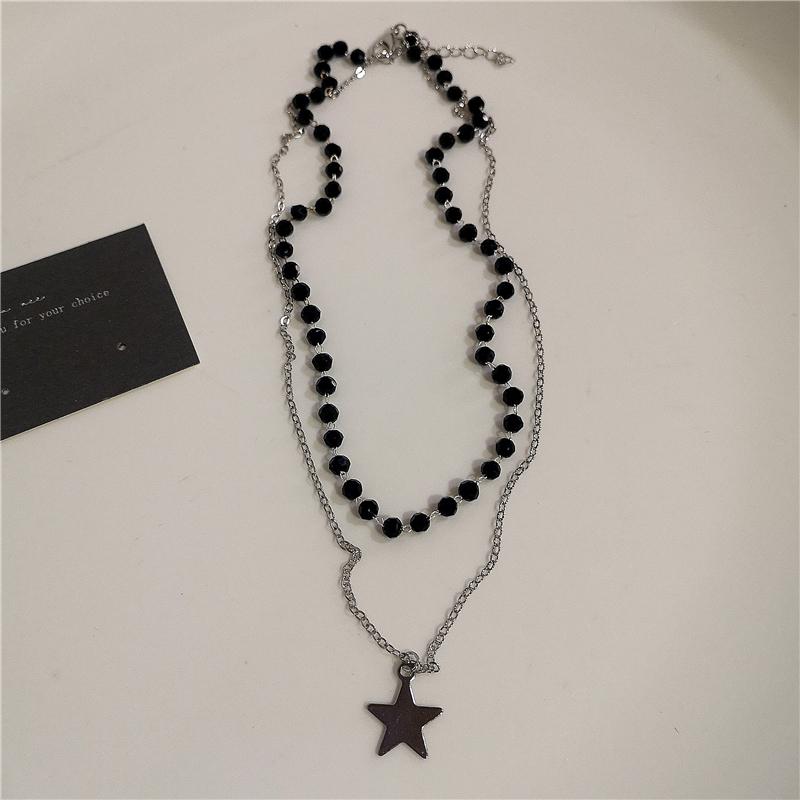 Gothic Punk Black Peach Heart Star Pendant Chain Necklace For Women Men Y2K Hip Hop Charm Trendy Jewelry Anniversary Accessories
