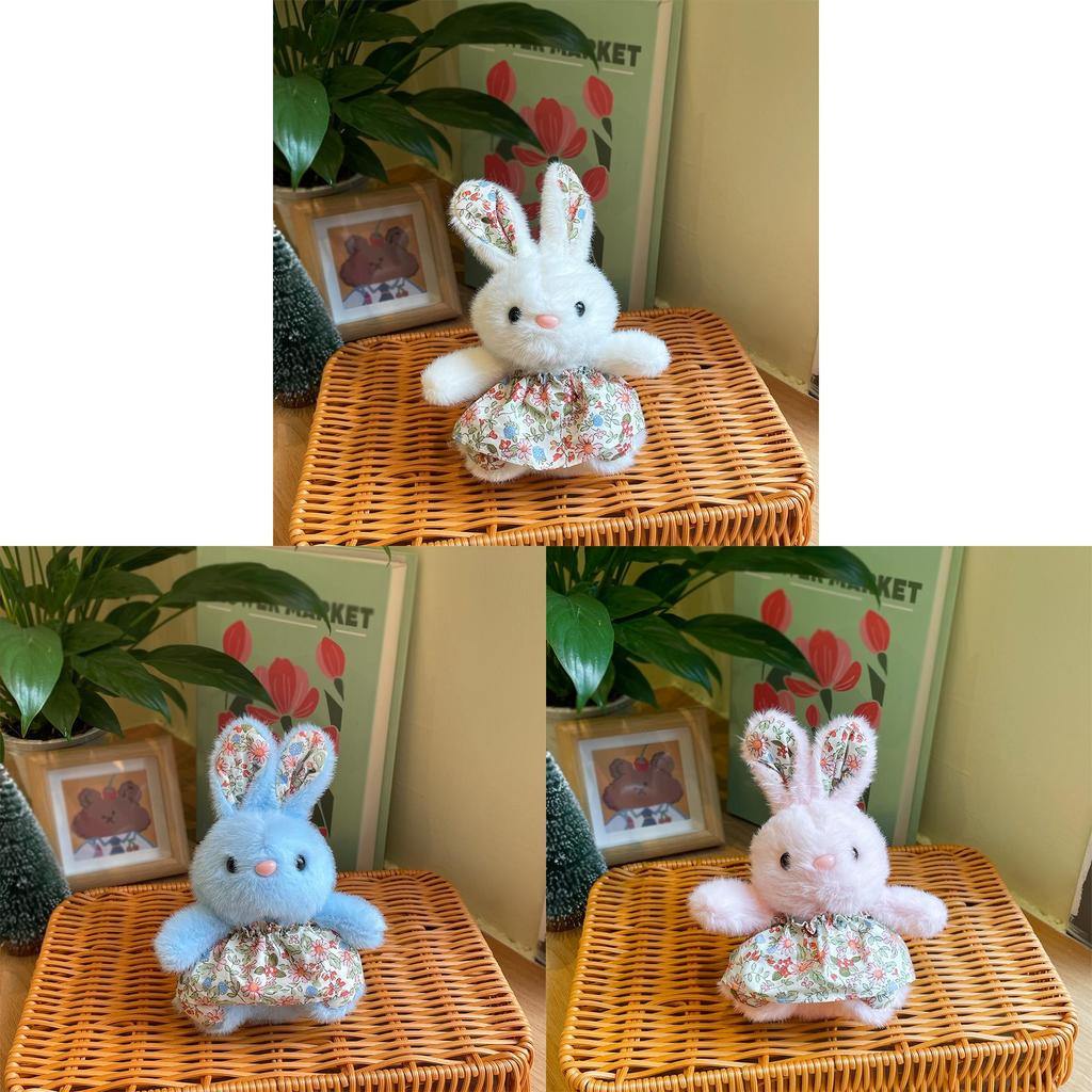 Cute Short Plush Bunny Doll With Fabric Dress For Gift Giving