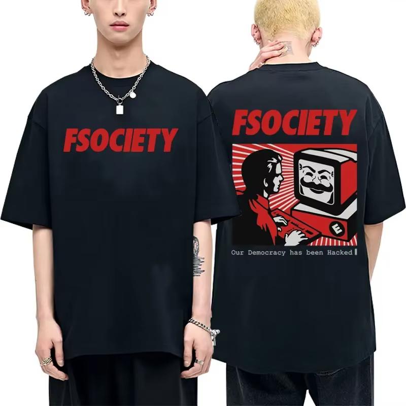 

Funny Mr Robot Graphic T Shirt Unisex Women Vintage Cotton FSociety Tshirt F Society Hacker Geek Tshirts Unisex Casual Streetwear S