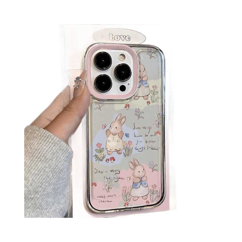 Floral Rabbit Transparent Soft Case for Apple iPhone 14/15/16/17 Pro/Pro Max