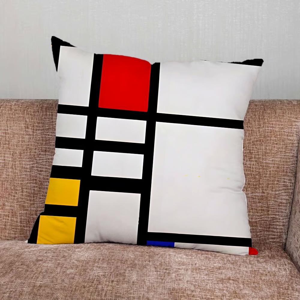 Mondrian Color Square Art Pillow Case For Home Bedroom Car Office Decoration Living Room Sofa Cushion Cover Suitable