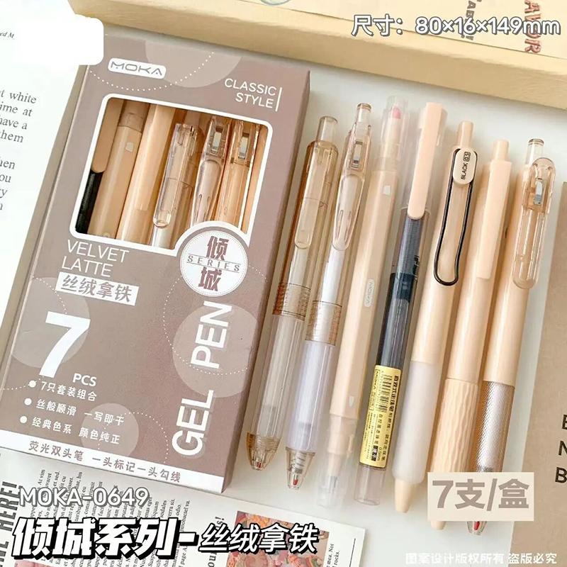 7Pcs Quick-Drying Ink Gel Pen Highlighter Pen Set Student Tip Ballpoint Pen Writing Tools For School Stationery Office Supplies