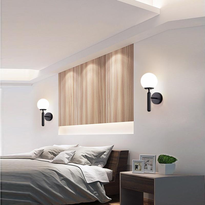 Modern Wall Lamp Simple Living Room Bedroom Wall Mounted Glass Lampshade Sconces Iron Lighting Fixture Aisle Stair Wall Light