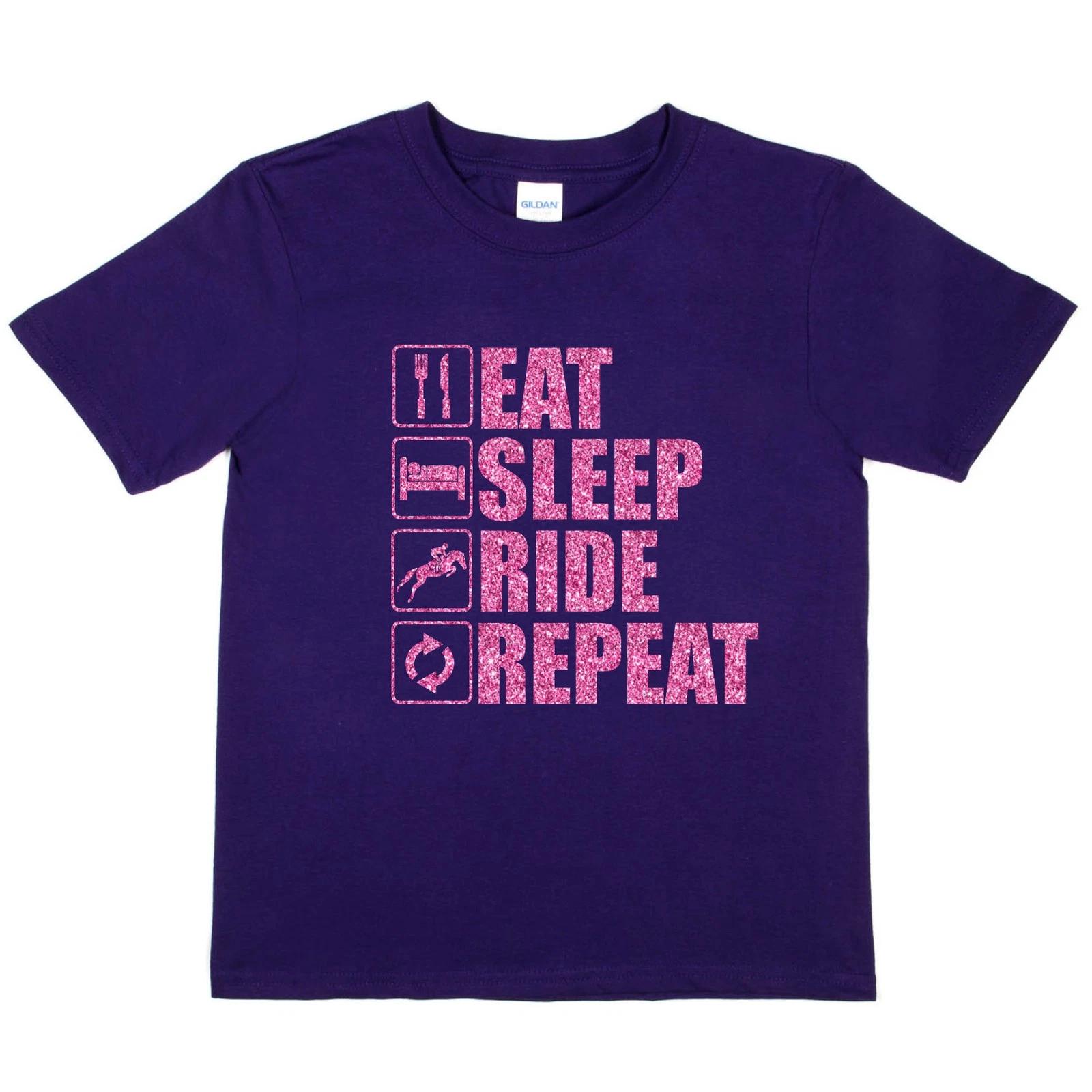 Ешь Спись Катайся Повторяй Верховая Езда Пони Забавная Девочки Дети Футболка M