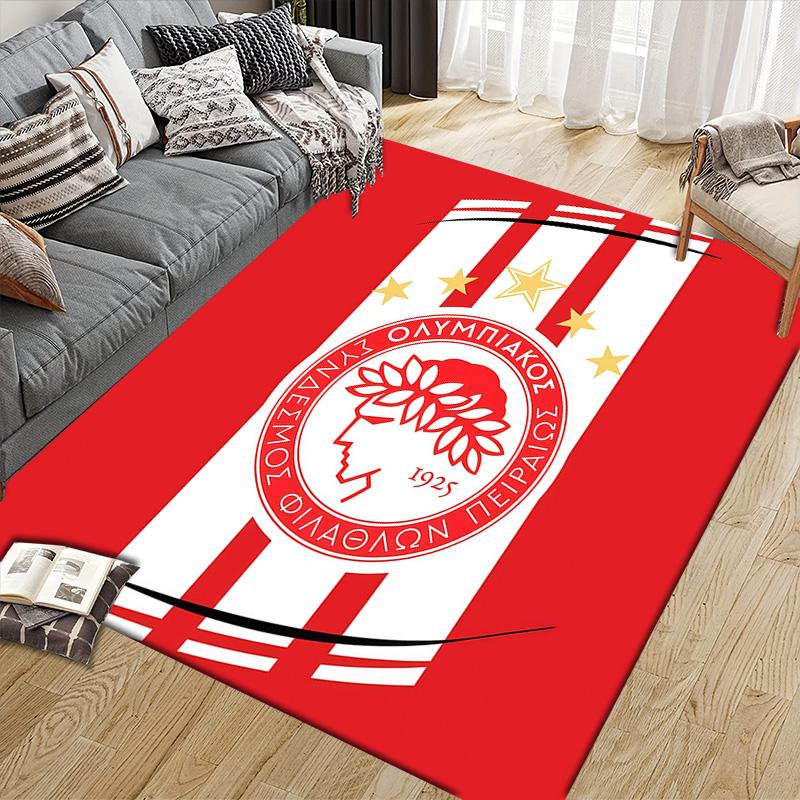 Olympiacos F.C.2 Flannel Pattern Square Carpet,Area Rug,Carpet Rug for Living Room Bedroom Sofa Playroom Decor,Non-slip Floor Mat