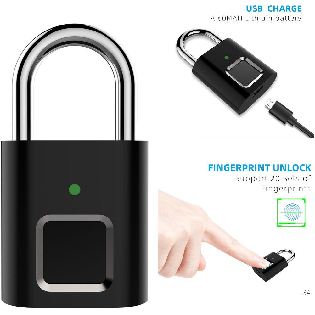 Intelligent Fingerprint Lock Portable Keyless Fingerprint Padlock Waterproof USB Rechargeable for Door Suitcase Backpack Locks