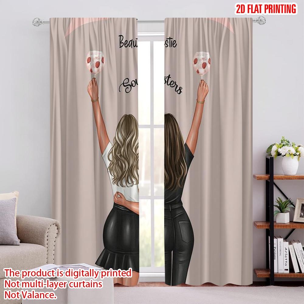 

2pcs,2D plane printing Minimalist Curtains Birthday Soulmates Polyester Fabric (without rod) Decorations For Home Use for 52.50 × 116.00 cm 2 pcs