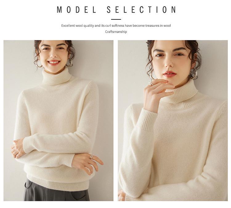 2024 Autumn/Winter Women's High Neck Cashmere Knit Sweater: Warm, Thick Base Layer with Long Sleeves