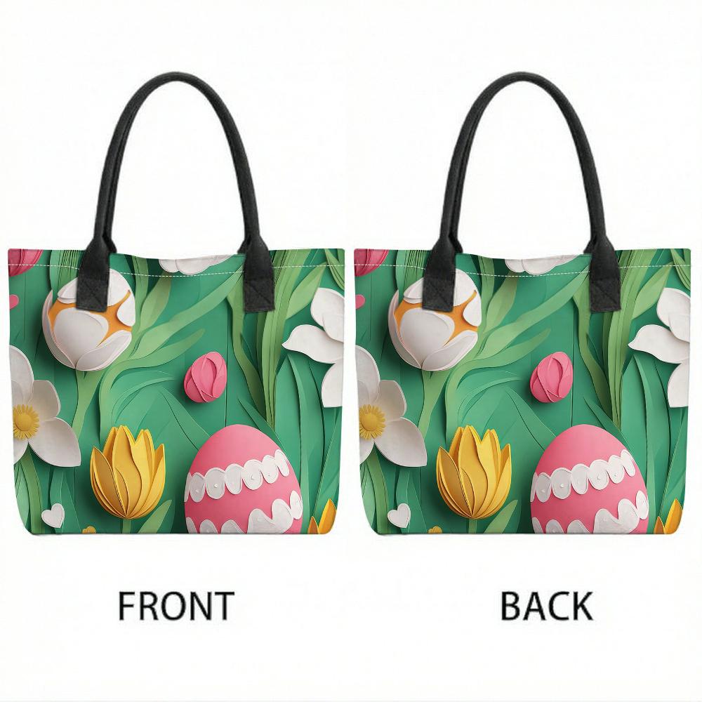  Easter Flower Print Tote Bag Casual Large Capacity Handbag for Daily Shopping Travel