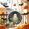 Acrylic Halloween Decoration Suncatcher Jigsaw Puzzle Set, Spooky Ghost Floral Meadow Window Hanging Ornament with Metal Lightweight Frame