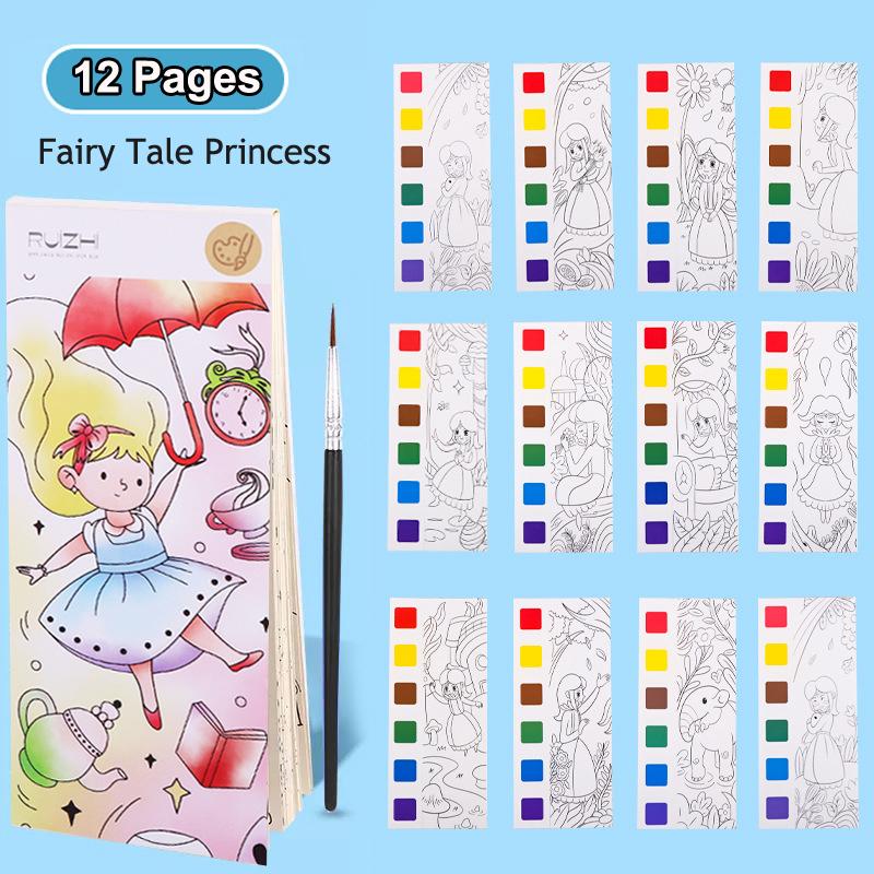 12/20 Premium-Quality Sheets First-Class Portable Superior-Grade Coloring Premium-Quality Book Superior-Grade Children High-Standard Watercolor