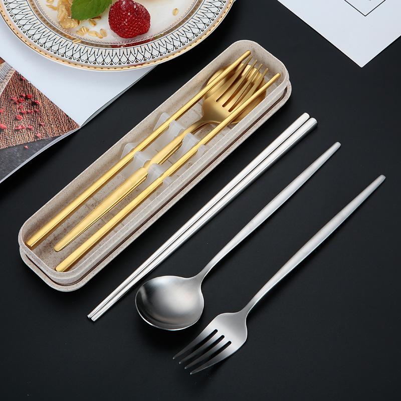 Portable Tableware Picnic Stainless Steel Cutlery Set Dinnerware Coffee Spoon Chopsticks with Box Kitchen Utensils for Children