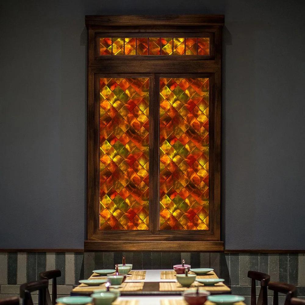 Colorful Stained Glass Window Film Retro Flowers Pattern Non-adhesive Window Decals Static Clings Non-Adhesive Window Stickers