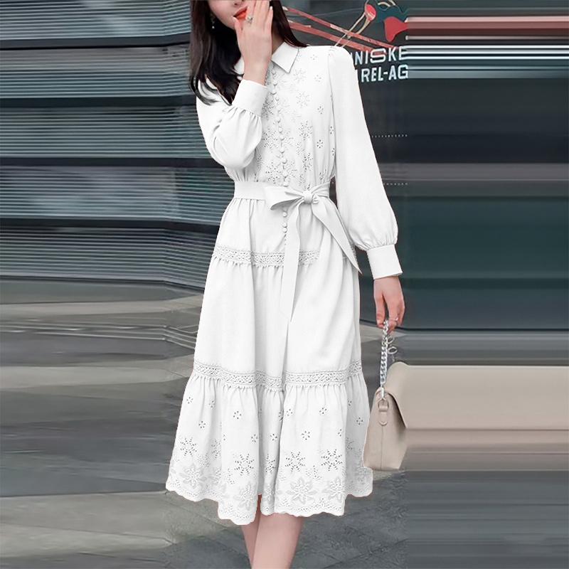 ZANZEA Lässiges Damen-Kleid mit Umlegekragen und langen Ärmeln