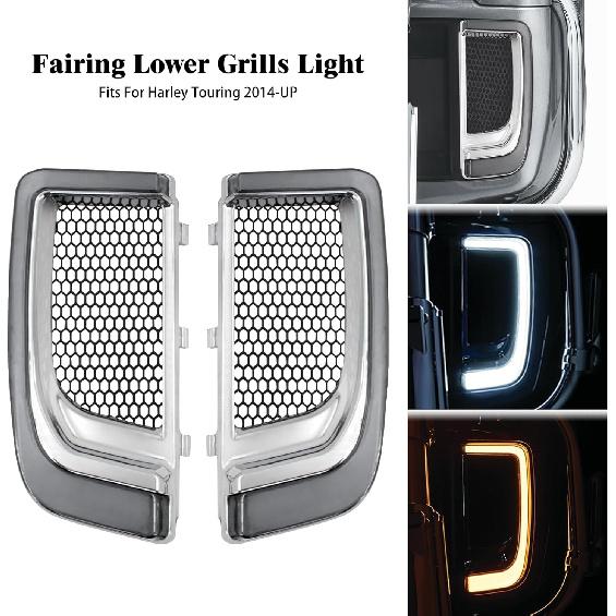 HDBUBALUS Engine Guard Lowers Grills Leg Fairing LED Turn Signal Light Running Light Compatible with Harley Touring Street Glide Road Glide Electra