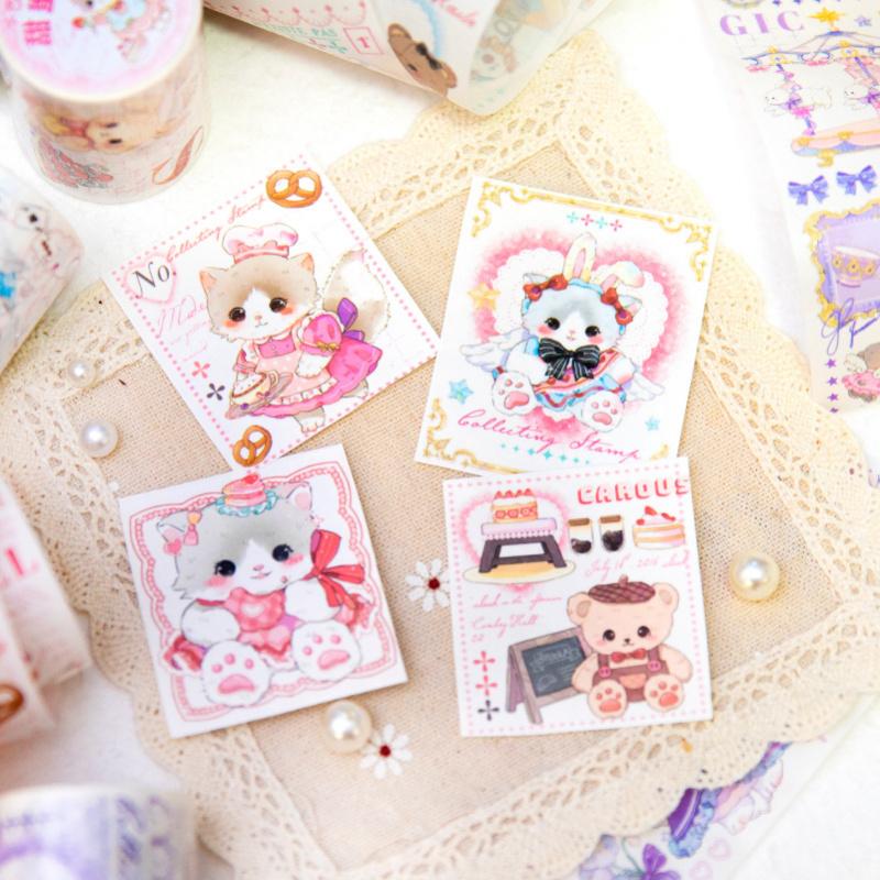 1 Roll Cute Cartoon Bear Cat Washi Tape Stickers Kawaii Animal DIY Scrapbook Journal Decorative Tape Stickers