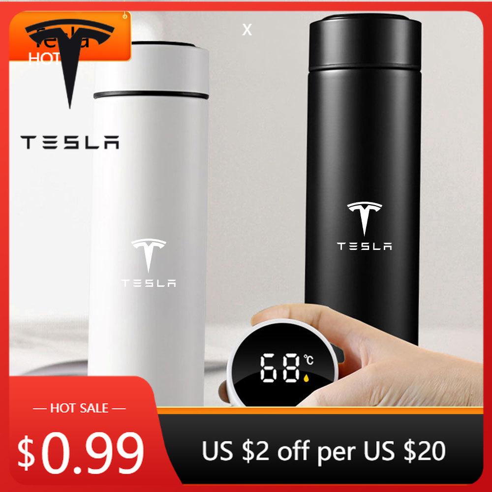 Autoaufkleber Tesla 1 Stück Tragbare Thermosflasche Intelligente Edelstahl Temperatur Thermosbecher Für Tesla Model 3 Y S 2021 Ro