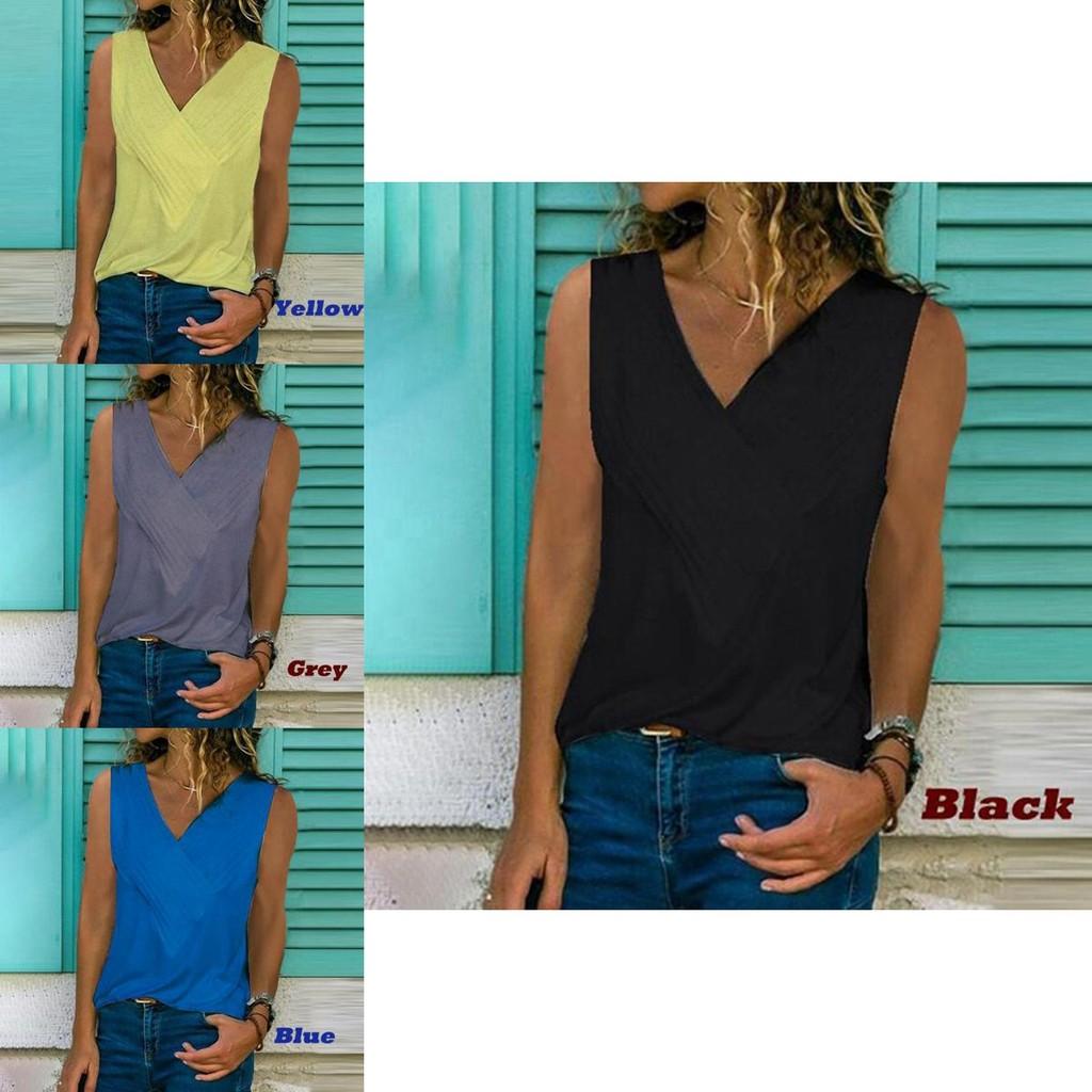 Premium Quality Women Sleeveless Blouse Vest Top Summer Casual V Neck Tank T-shirt Beach Shirts For Effortless Style