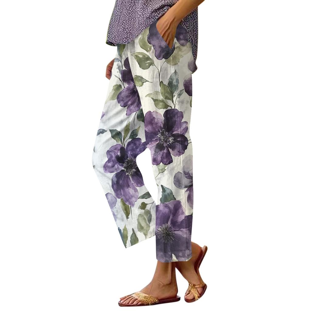 Women Casual Drawstring Waist Pants with Elastic Waistband and Pockets Lightweight Relaxed Fit Printed Lounge Trousers for Daily Wear