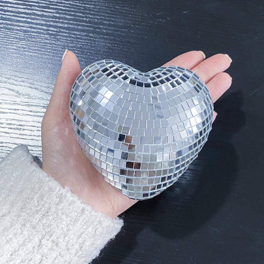 Reflective Heart Disco Ball Glass Ornament for Christmas Parties