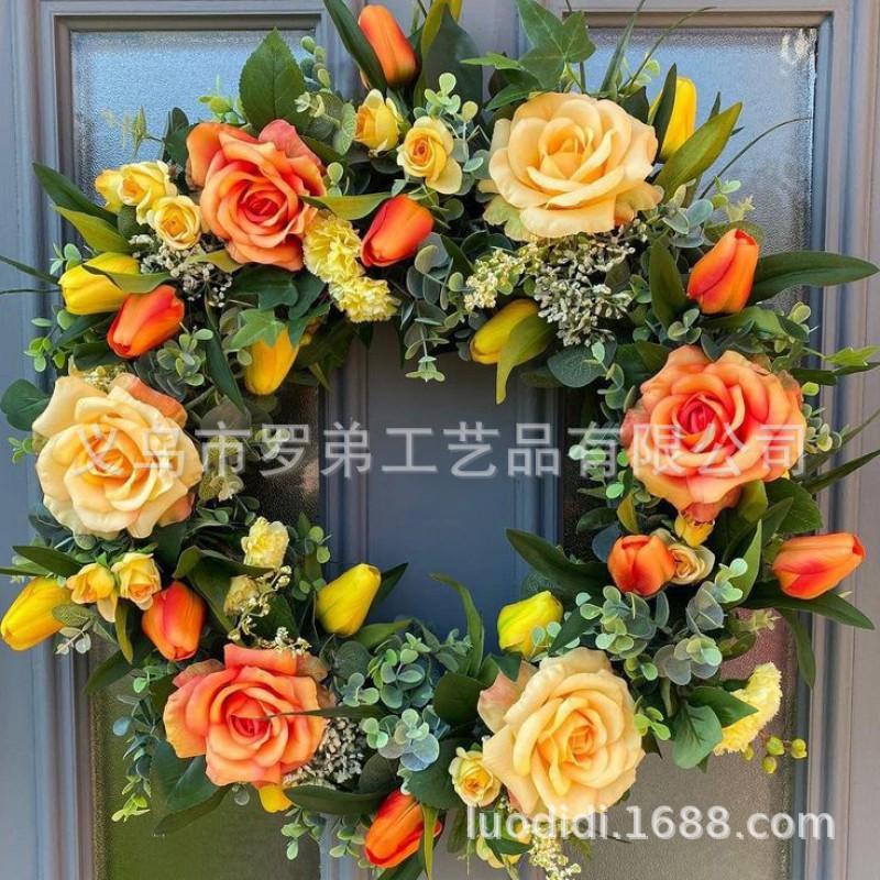 Easter Wreath Decor With Artificial Daisies Sunflowers Door Wall Hanging Home Party Decoration