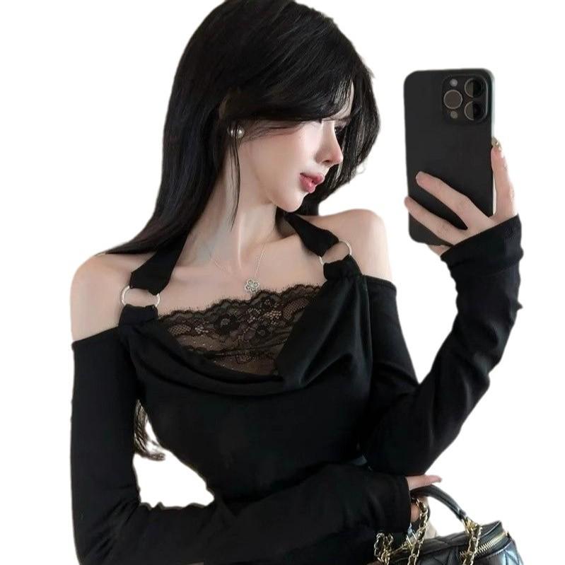 Autumn Off-Shoulder Cowl Neck Long Sleeve Halter Top