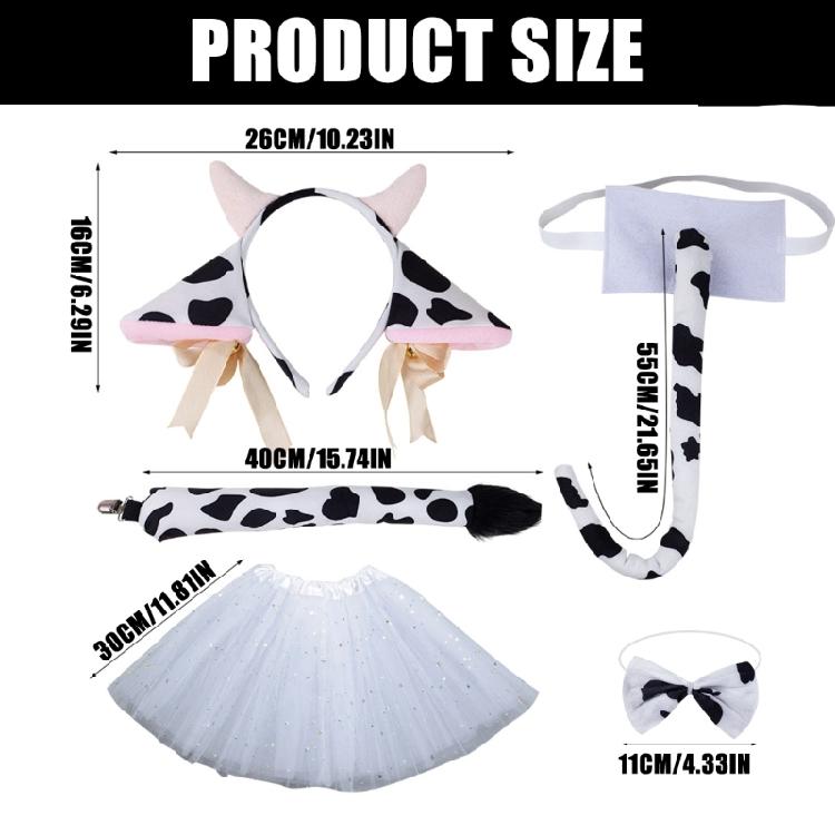 Härlig Koöron Hårband Plyschsvans Fluga Ko Ko Hårring Set Djur Cosplay Kostymset för Halloween