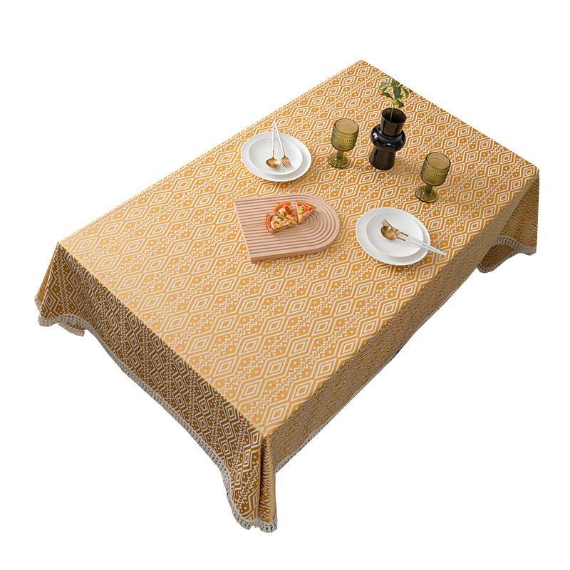Geometric Tablecloth Famous Rhombus All-Polyester Jacquard Fringed Rectangular Dining Table Coffee Table Tablecloth Cover Towel