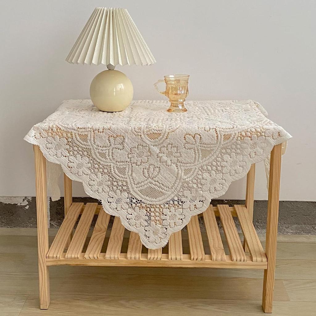 Square Lace Tablecloth 35 X 35 Inch, Off White Lace-Tablecloths & Small Tablecloths Laces Vintage for Round Coffee Table, White Laces Fabric