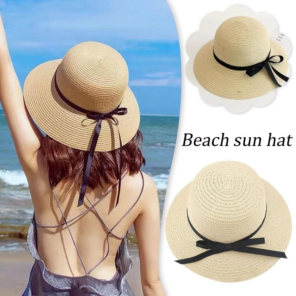 Large Sunscreen Bucket Hat Bow Fisherman Hat Fashion Straw Weave Sun Hat  Climbing