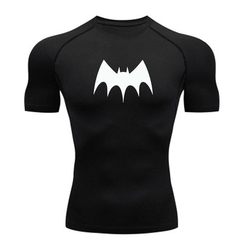 Men's Quick Dry Compression Workout T-Shirt, Bat Pattern Bre