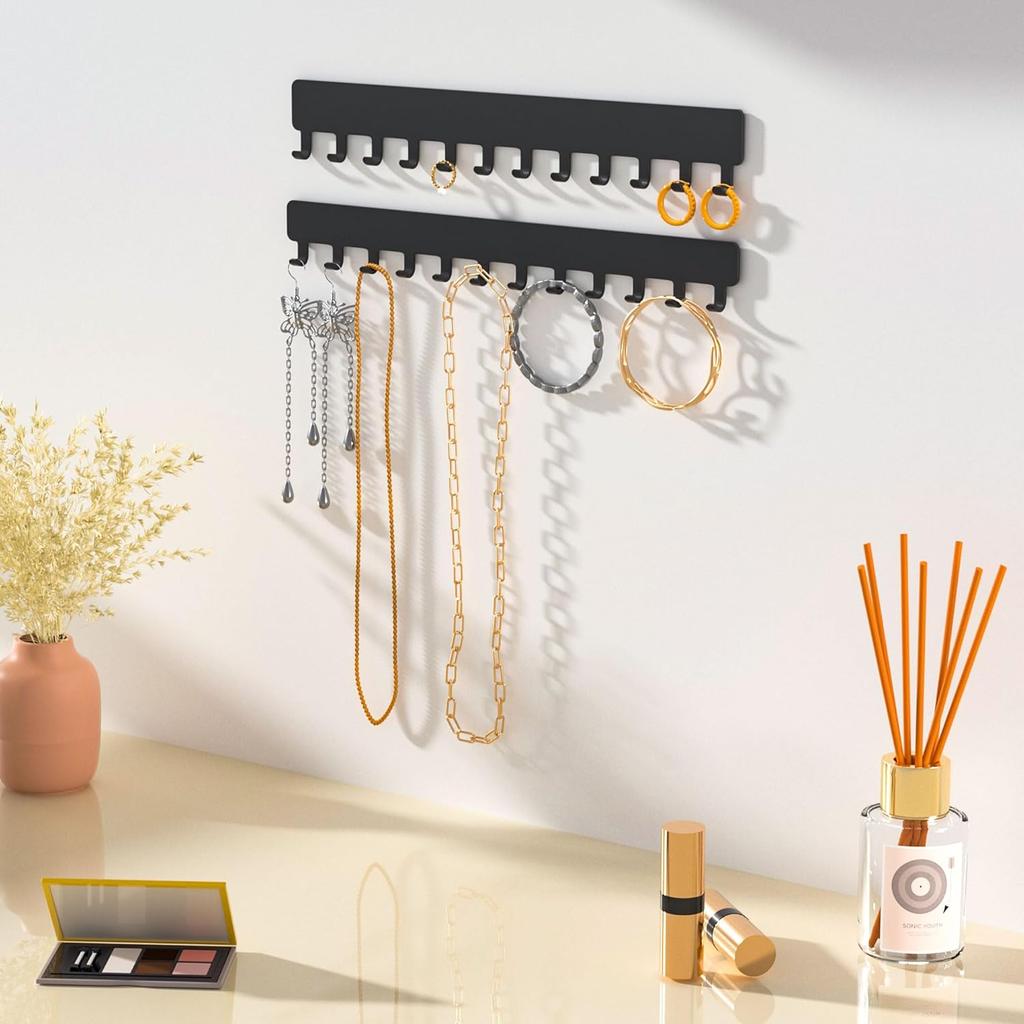 Porta Collane Organizer da Appendere per Gioielli - Organizer da Parete Autoadesivo per Gioielli da Collana, 2 Pezzi, Nero